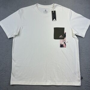 Adidas Shirt Men XL Off White MT Lens Pocket Graphic Loose Fit Cotton Basketball